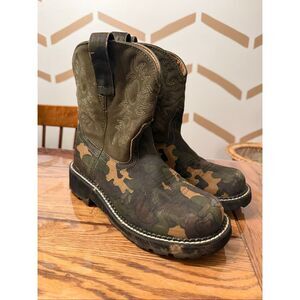 Ariat Green Brown Camouflage Leather Fat Baby Cowgirl Western Boots Size 7.5